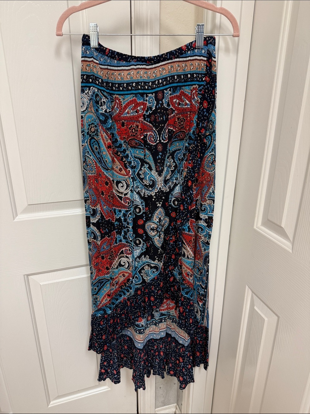 Altar’d State Boho Paisley Maxi Skirt - Navy, Red & Teal